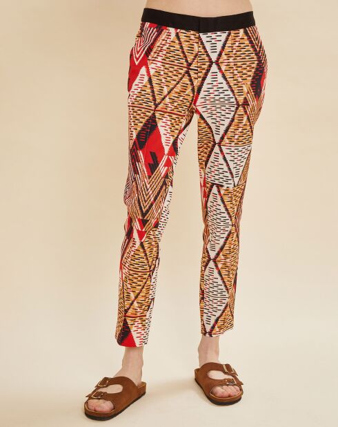 Pantalon Priscille imprimé rouge/multicolore